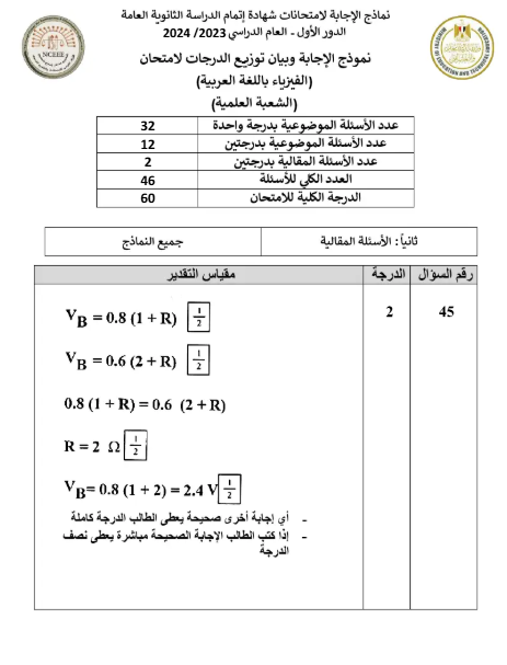 اجابة امتحان فيزياء1 اجابة امتحان فيزياء1